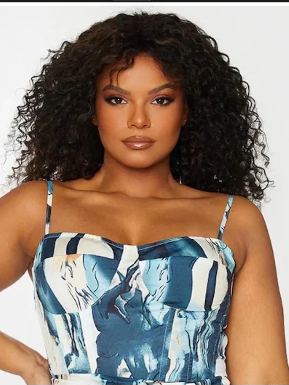PrettyLittleThing Blue and White Marble Bustier Top